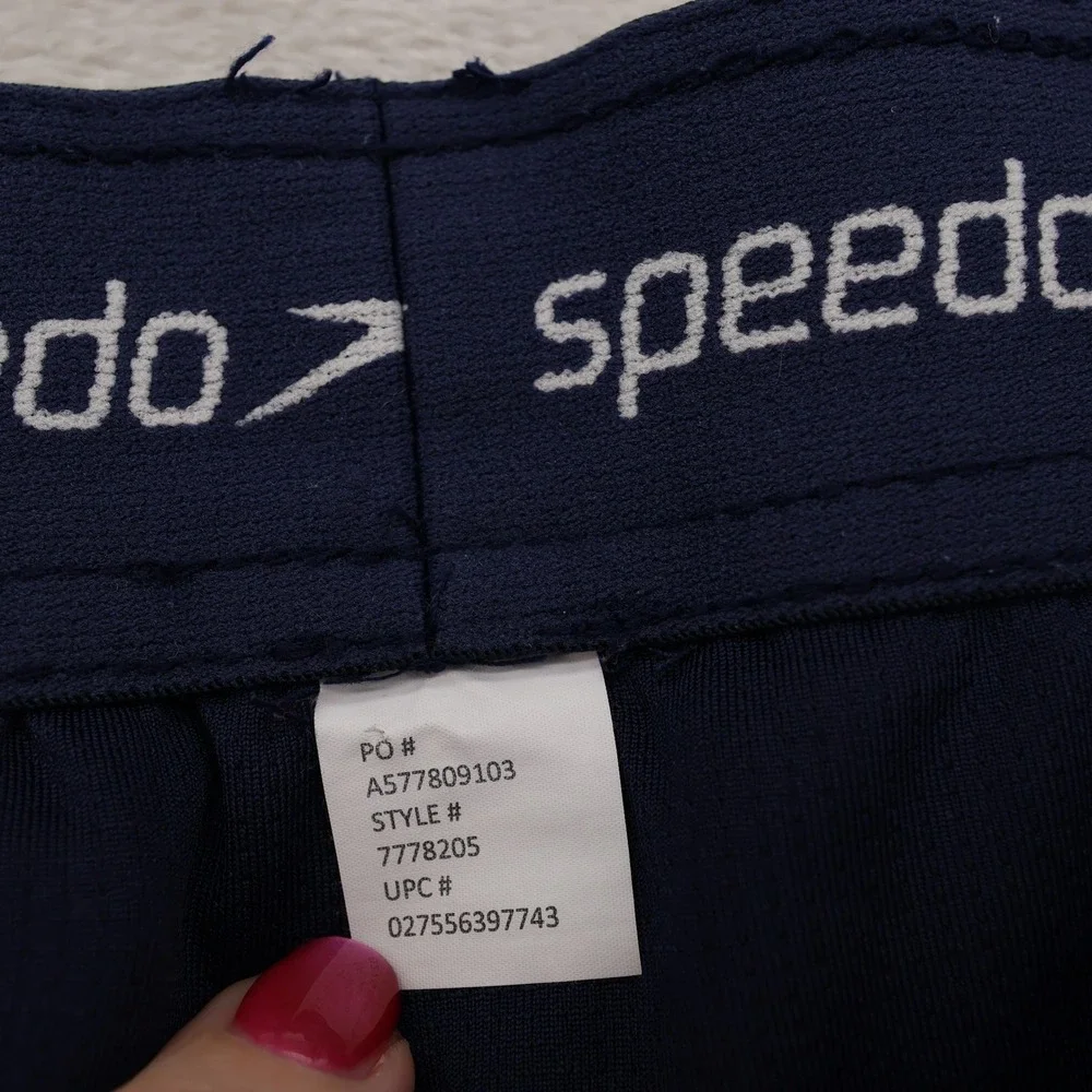 Speedo Mens Blue Green Wavy Swim Trunks Compression Liner Large 7778205